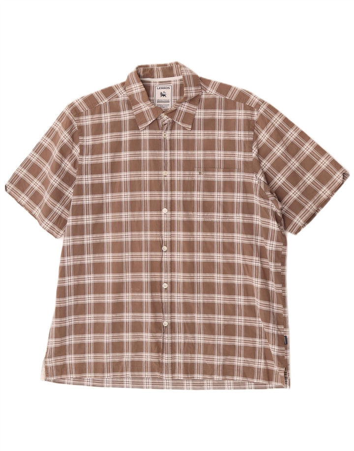 Lerros Chemise à manches courtes pour homme en coton à carreaux marron