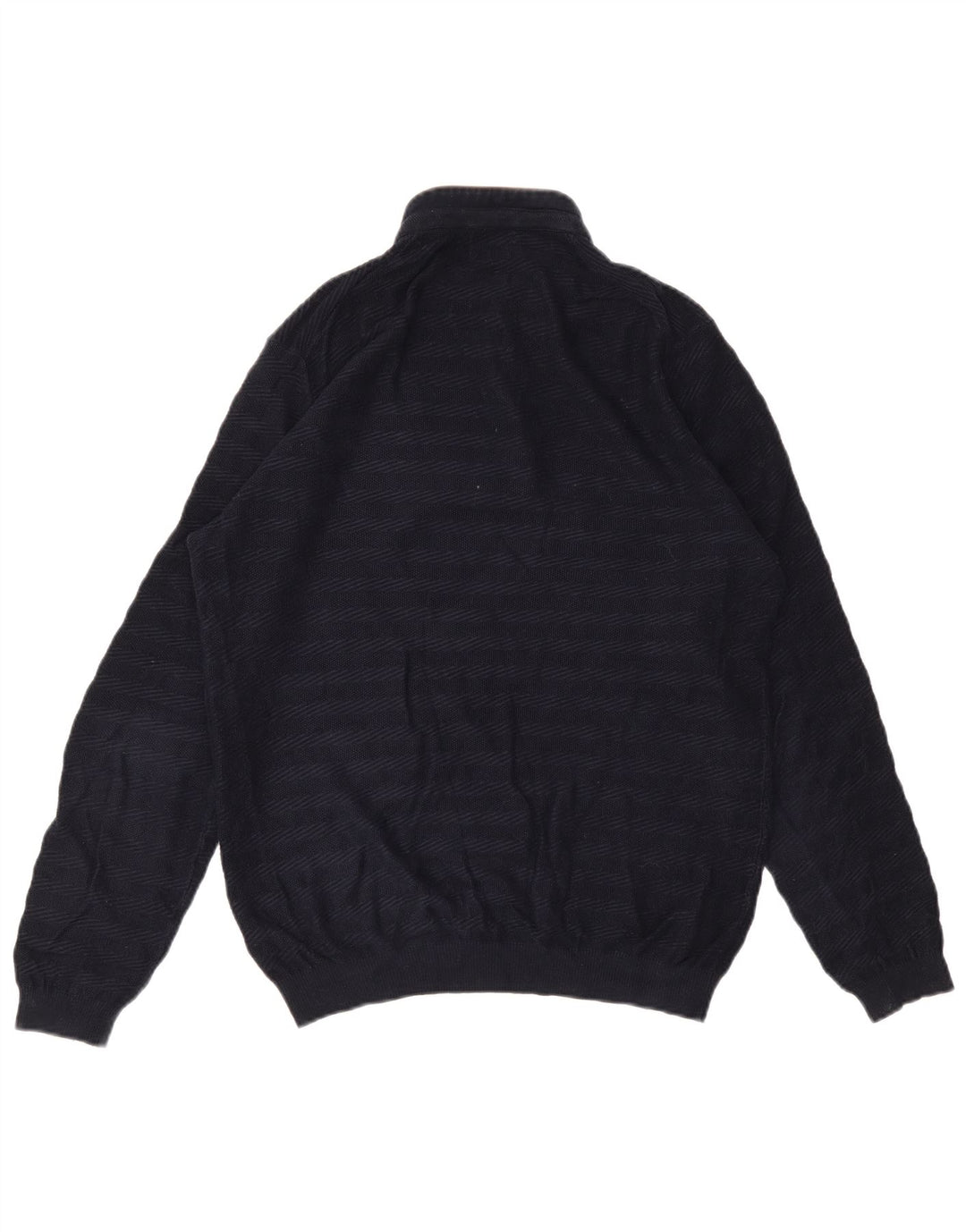 Massimo Dutti Pull à col boutonné pour homme - Grande taille - Rayé bleu marine