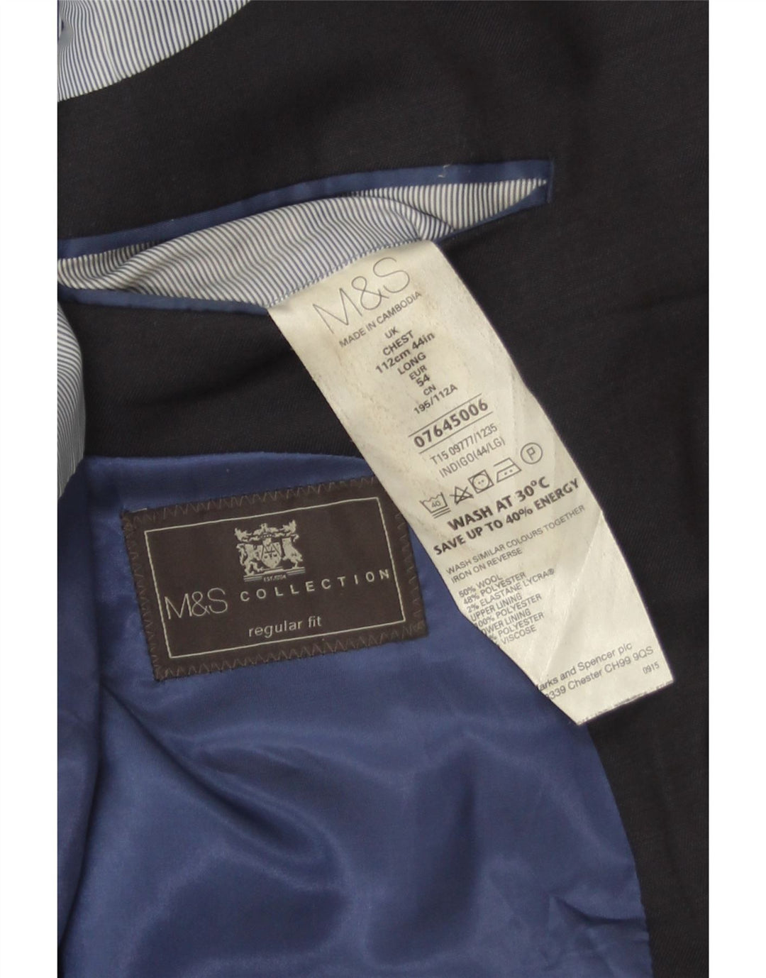 Marks & Spencer Veste blazer coupe régulière à 2 boutons pour homme EU 54 XL Bleu marine