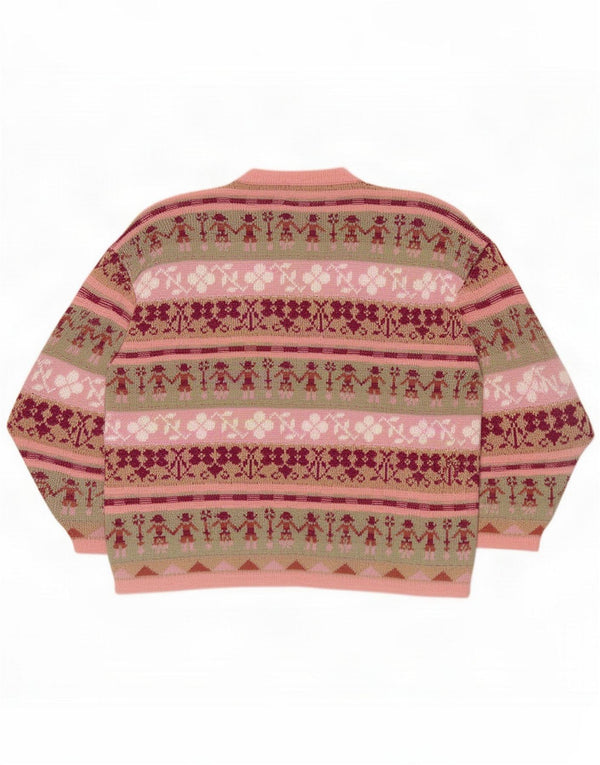 Vintage Womens Cardigan Sweater UK 18 XL Rose Fair Isle Acrylique