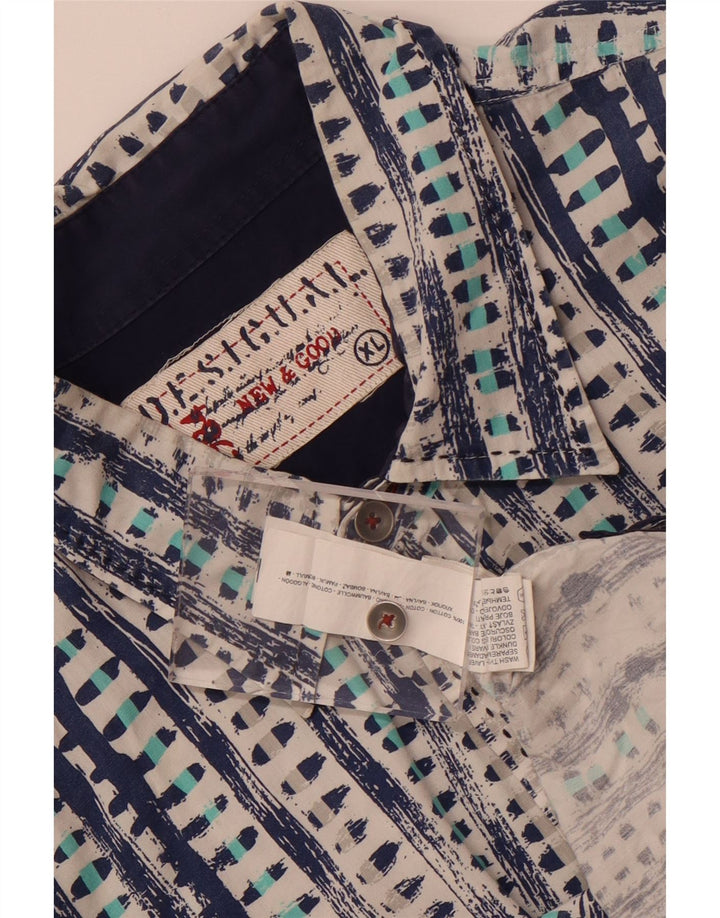 Desigual Chemise à Manches Courtes Homme XL Bleu Géométrique Coton