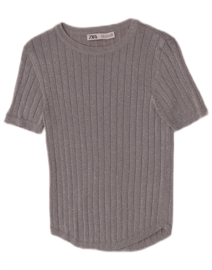 Zara Womens Blouse Top UK 8 Small Argent Moucheté