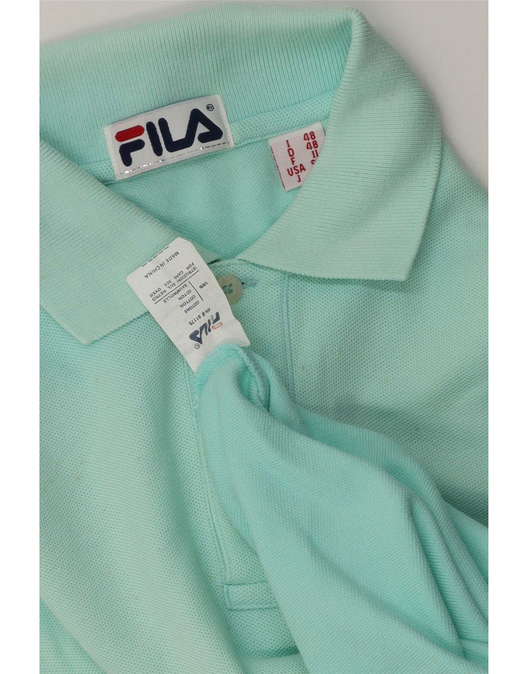 Fila Polo à manches longues homme IT 48 coton turquoise moyen