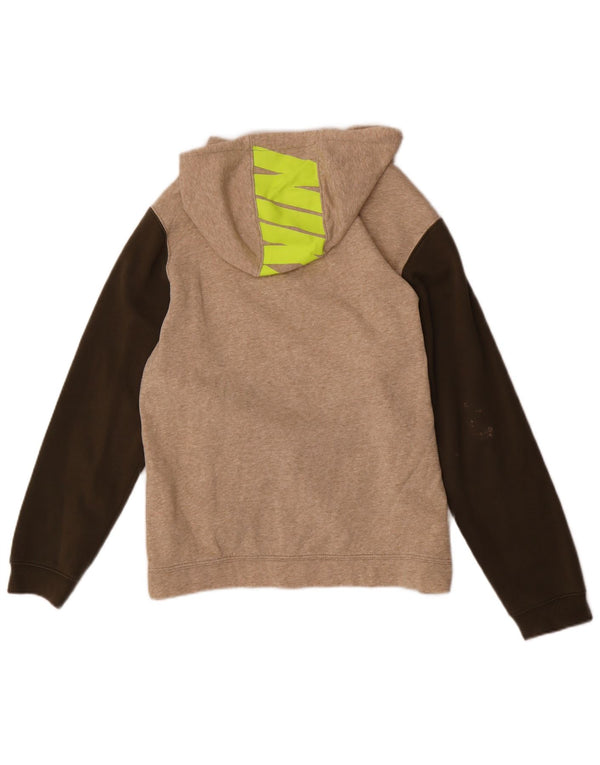 Nike Boys Graphic Hoodie Jumper 13-14 Years XL Beige Colourblock Cotton