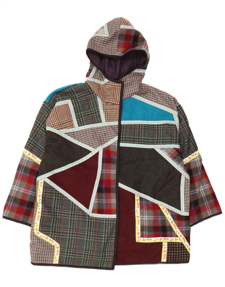 VINTAGE Manteau coupe-vent à capuche femme UK 20 2XL Patchwork multicolore