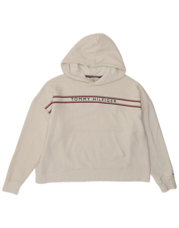 TOMMY HILFIGER Pull à capuche graphique surdimensionné pour femme UK 18 XL Blanc