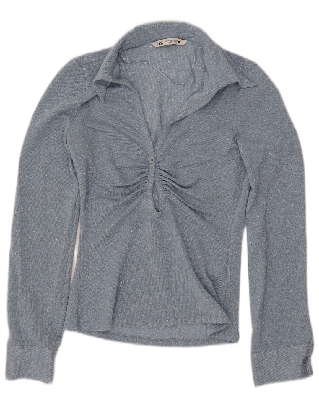 ZARA Femme Chemisier à manches longues Top UK 6 XS Bleu Viscose