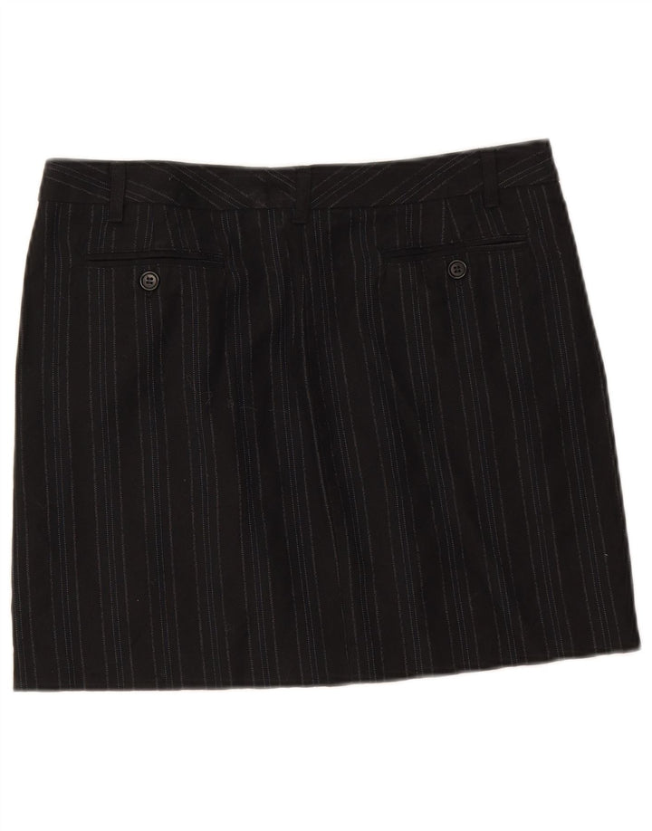 Benetton Mini Jupe Femme IT 42 Medium W32 Laine Vierge Rayée Noire