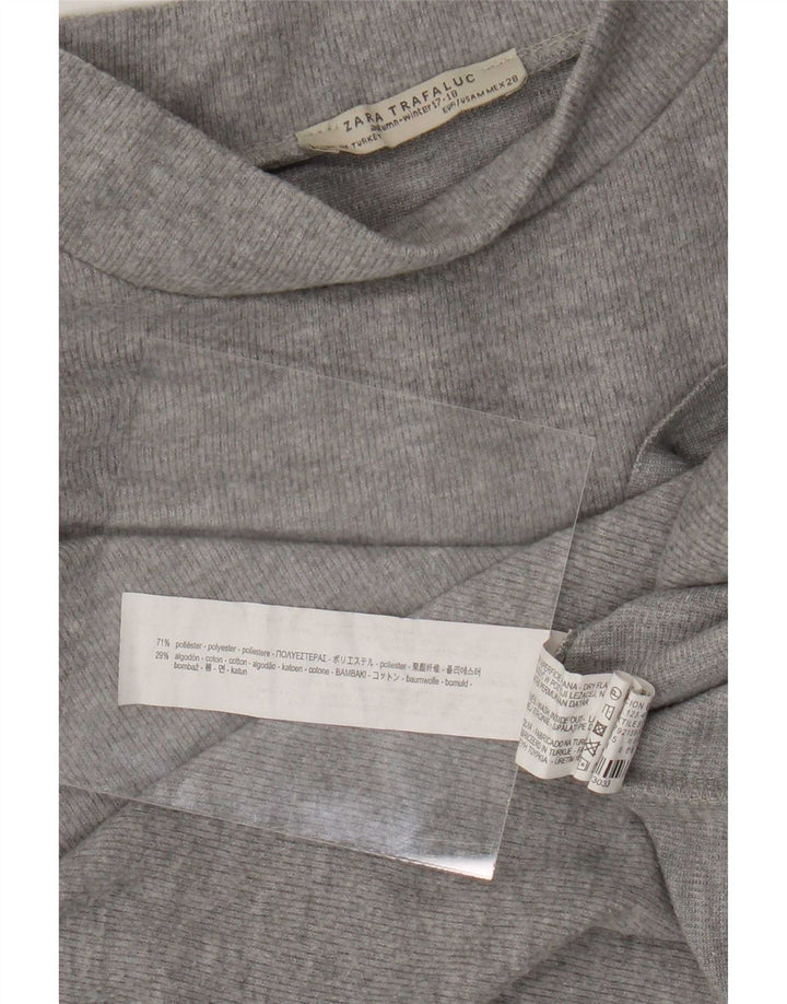 Zara Womens Trafaluc Crop T-Shirt Top UK 14 Gris Moyen Polyester