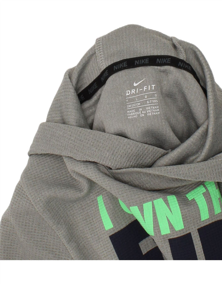 NIKE Boys Dri Fit Graphic Hoodie Jumper 6-7 Years Large  Grey Polyester Vintage Nike and Second-Hand Nike from Messina Hembry 