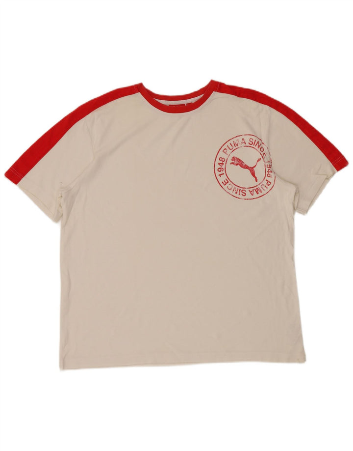 PUMA T-shirt graphique pour homme XL Blanc Colorblock Coton
