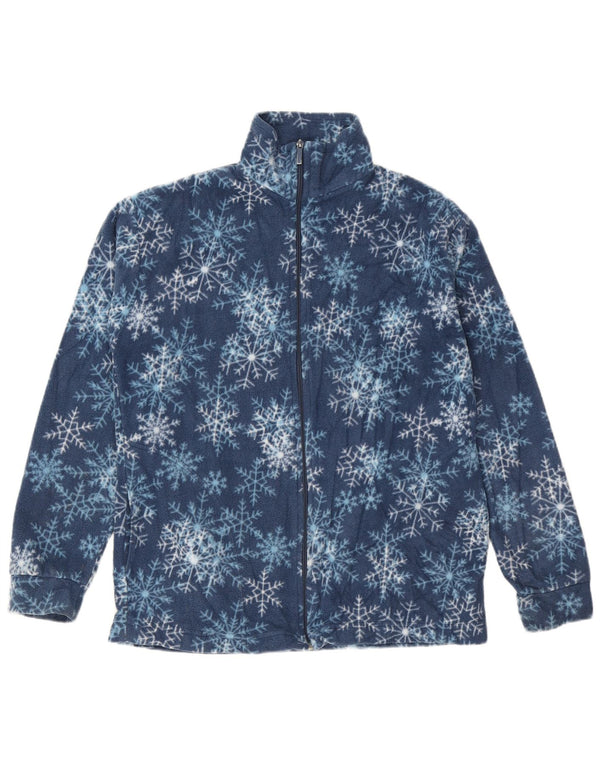 VINTAGE Womens Fleece Jacket UK 20 2XL Navy Blue Fair Isle Polyester