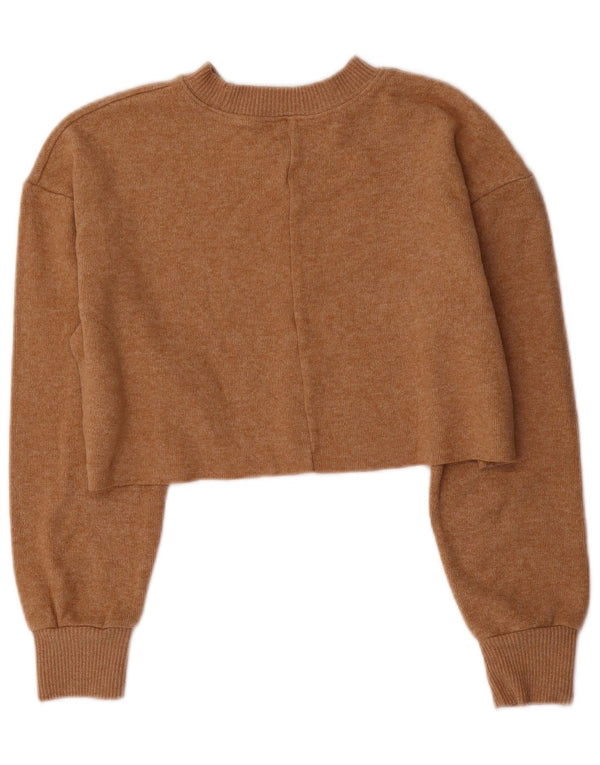 Zara Pull court surdimensionné à col rond pour femme UK 10 Petit Marron
