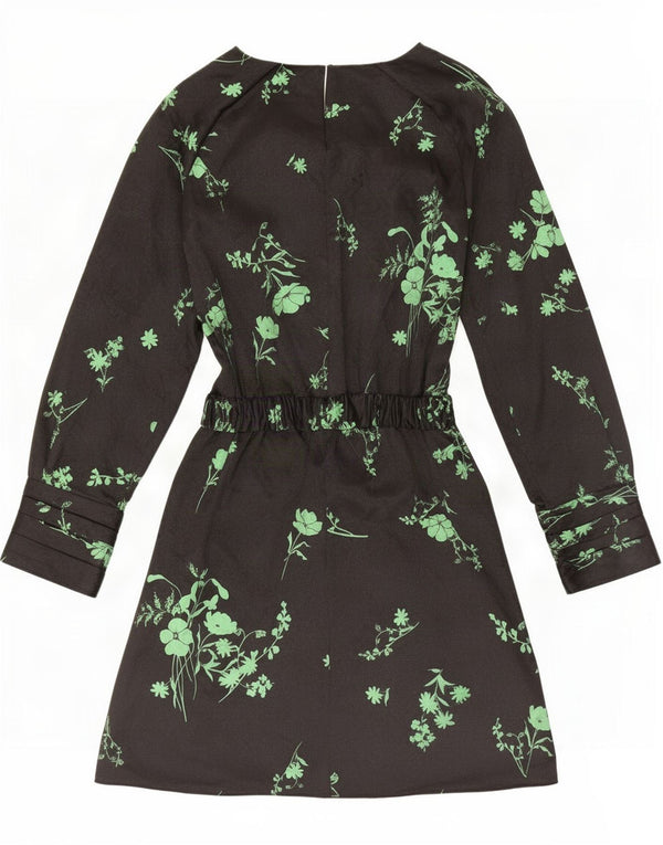 Zara Robe trapèze à manches longues pour femme UK 42 en polyester floral noir moyen