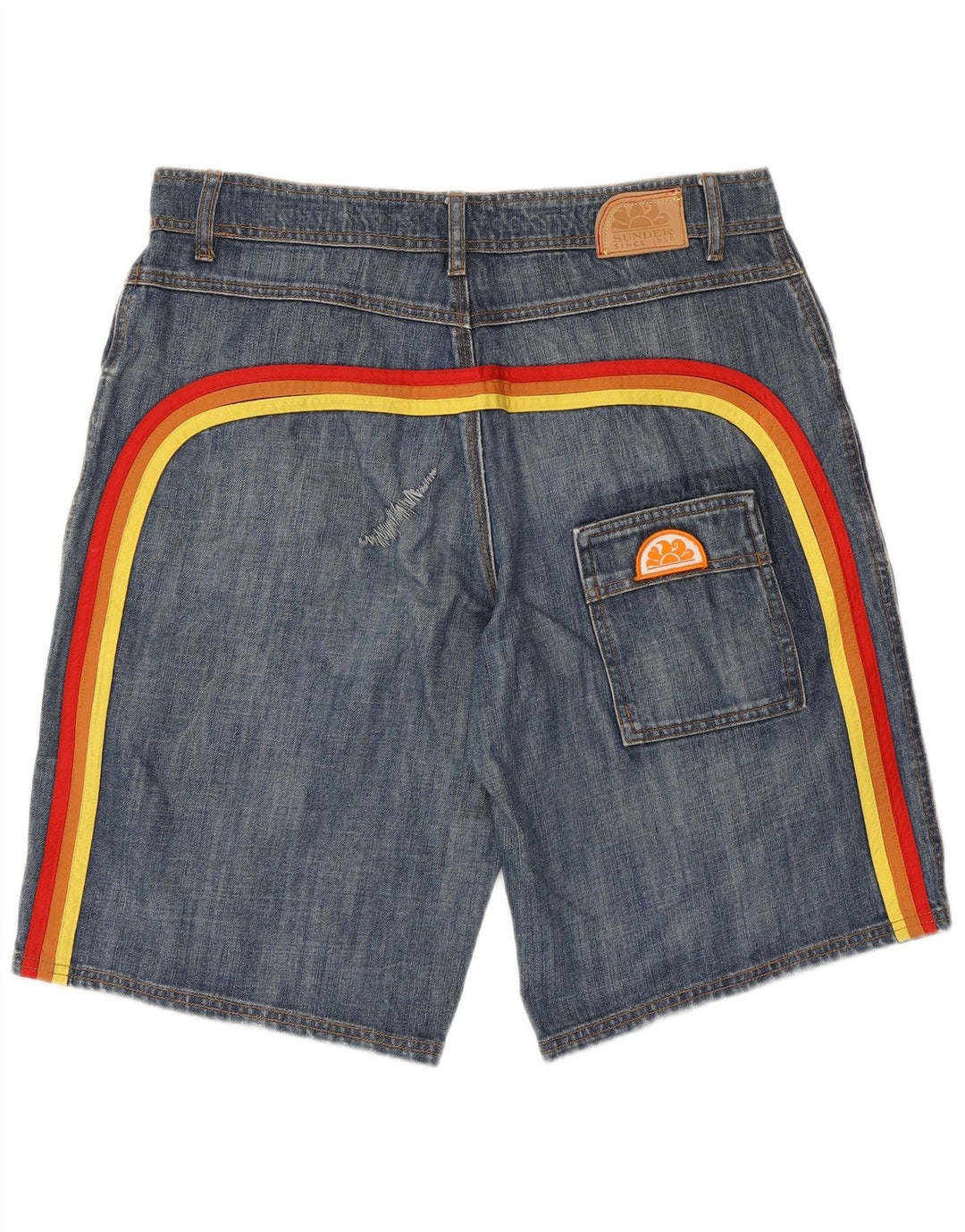 SUNDEK short en jean homme W36 grand bleu rayé coton