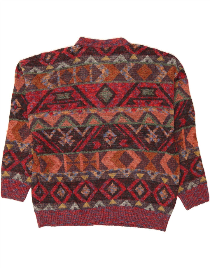 FIUME Mens V-Neck Jumper Sweater IT 50 Medium Red Geometric Vintage Fiume and Second-Hand Fiume from Messina Hembry 
