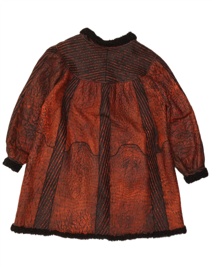 VINTAGE Womens Shearling Coat UK 14 Large Brown Animal Print
