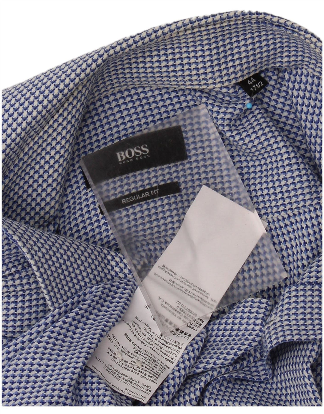 HUGO BOSS Chemise Regular Fit Homme Taille 44 17 1/2 XL Bleu Pied-de-Poule Coton