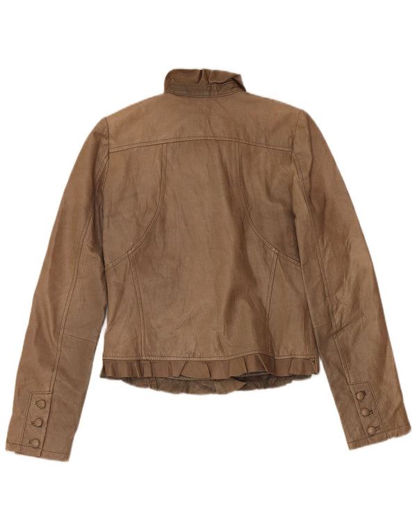 veste en cuir crop femme vintage UK 10 Petit Beige