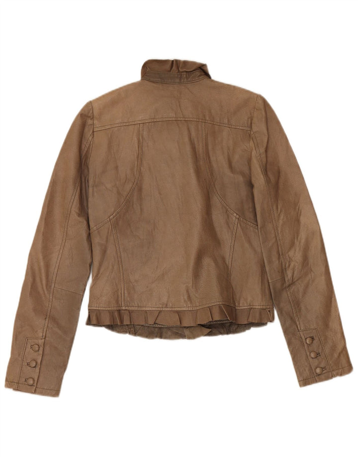 veste en cuir crop femme vintage UK 10 Petit Beige