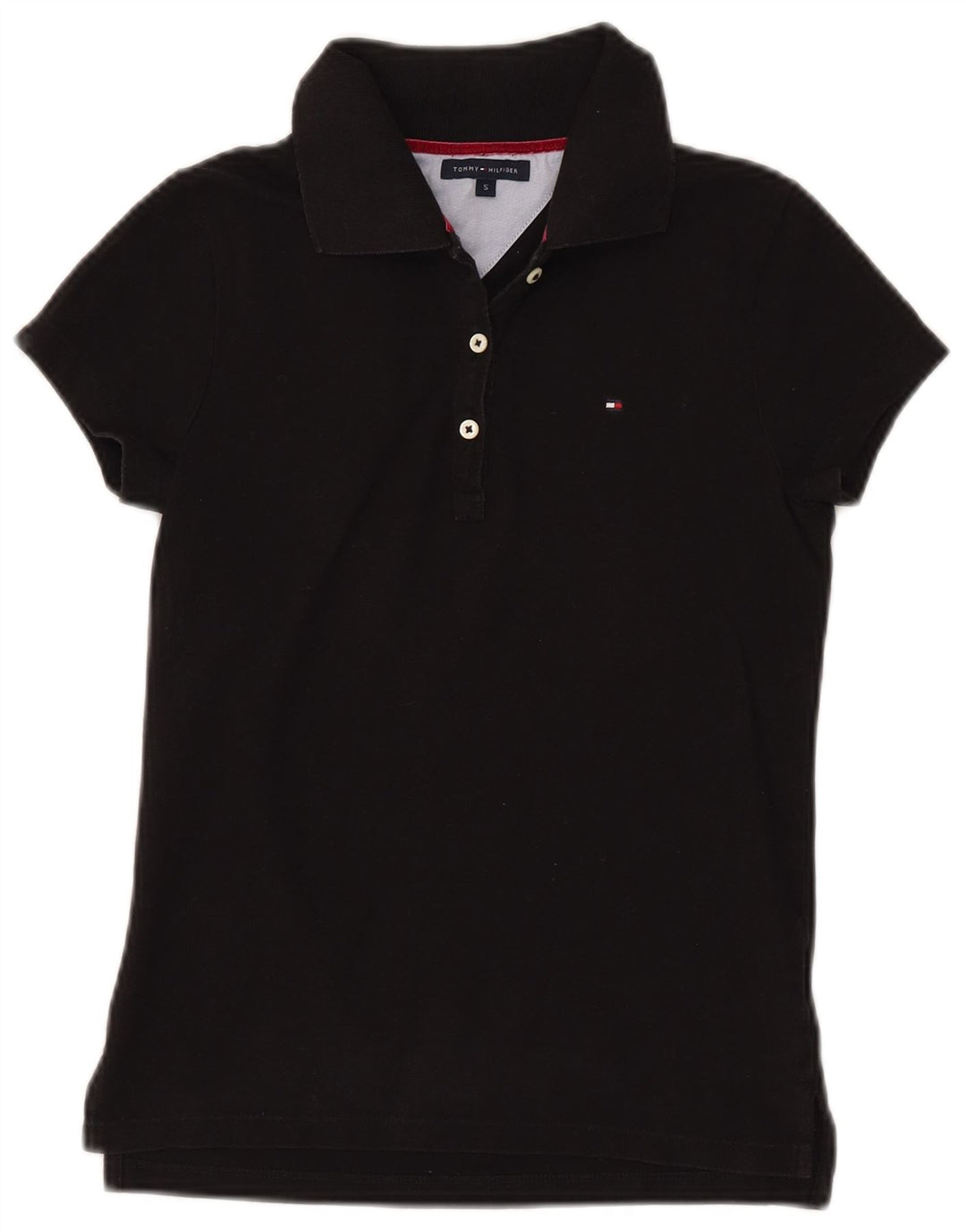 TOMMY HILFIGER Polo Femme UK 8 Small Noir Coton