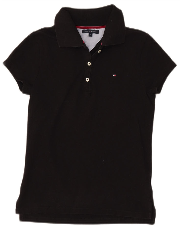 TOMMY HILFIGER Polo Femme UK 8 Small Noir Coton