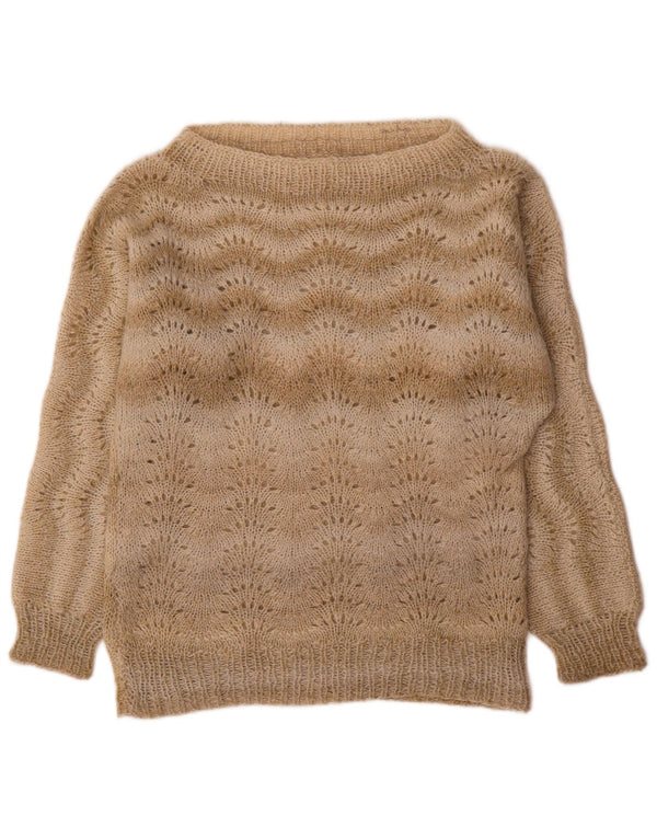 vintage Femmes Bateau Cou Jumper Pull UK 16 Grand Beige