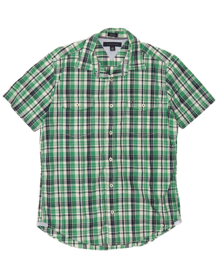 Tommy Hilfiger Chemise à manches courtes pour homme en coton à carreaux vert moyen