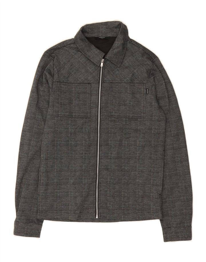 JACK & JONES Mens Bomber Jacket UK 10 Small Grey Check Polyester Vintage Jack & Jones and Second-Hand Jack & Jones from Messina Hembry 