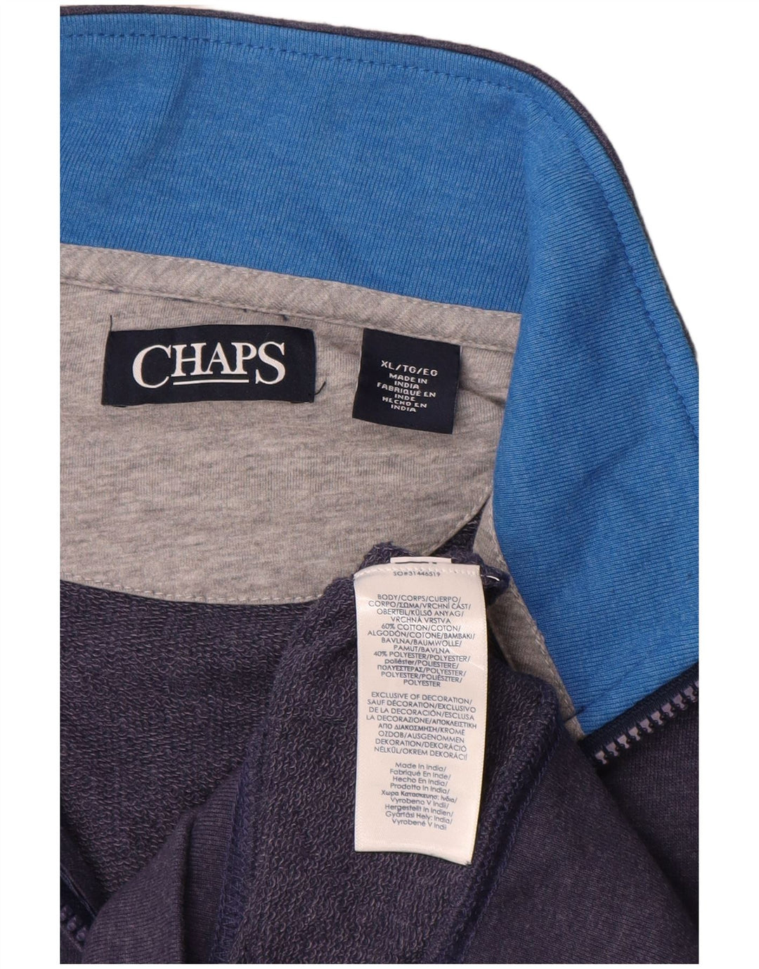 Chaps Pull Homme Col Zippé XL Bleu Marine Coton