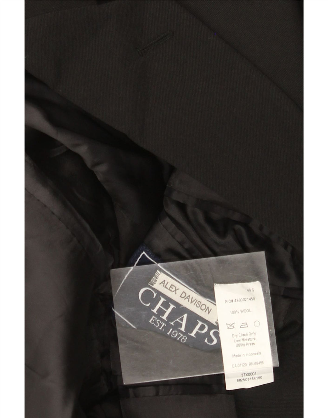 CHAPS Veste Blazer 2 Boutons Homme UK 40 Grande Laine Noire
