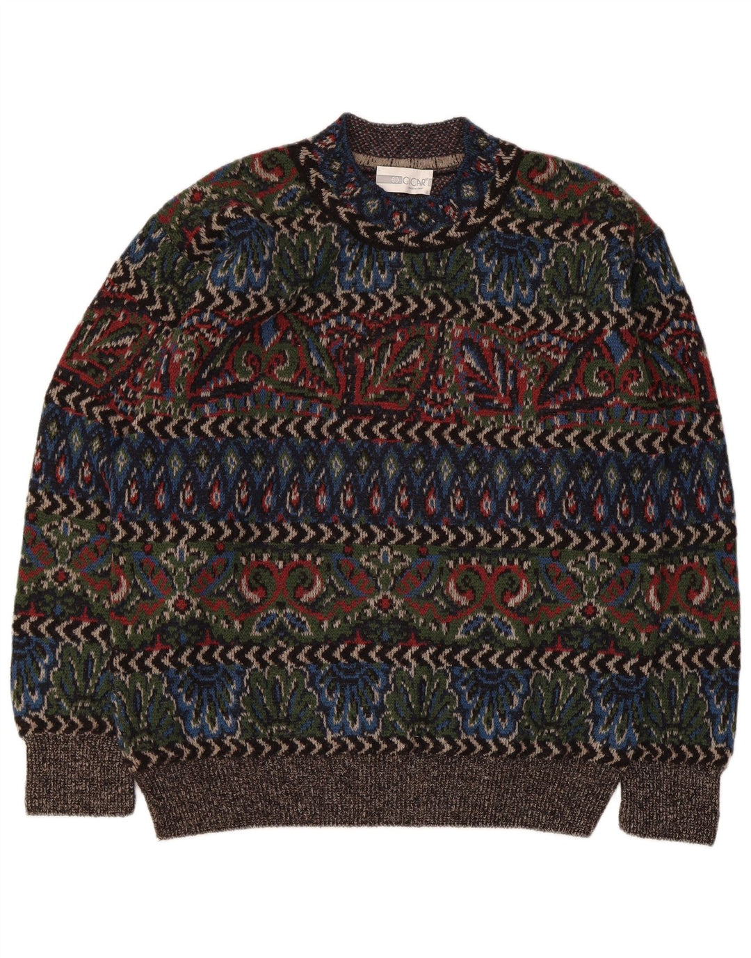 vintage Mens Turtle Neck Jumper Sweater Grande laine géométrique multicolore