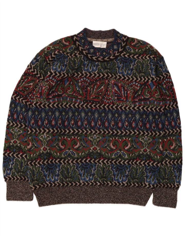vintage Mens Turtle Neck Jumper Sweater Grande laine géométrique multicolore