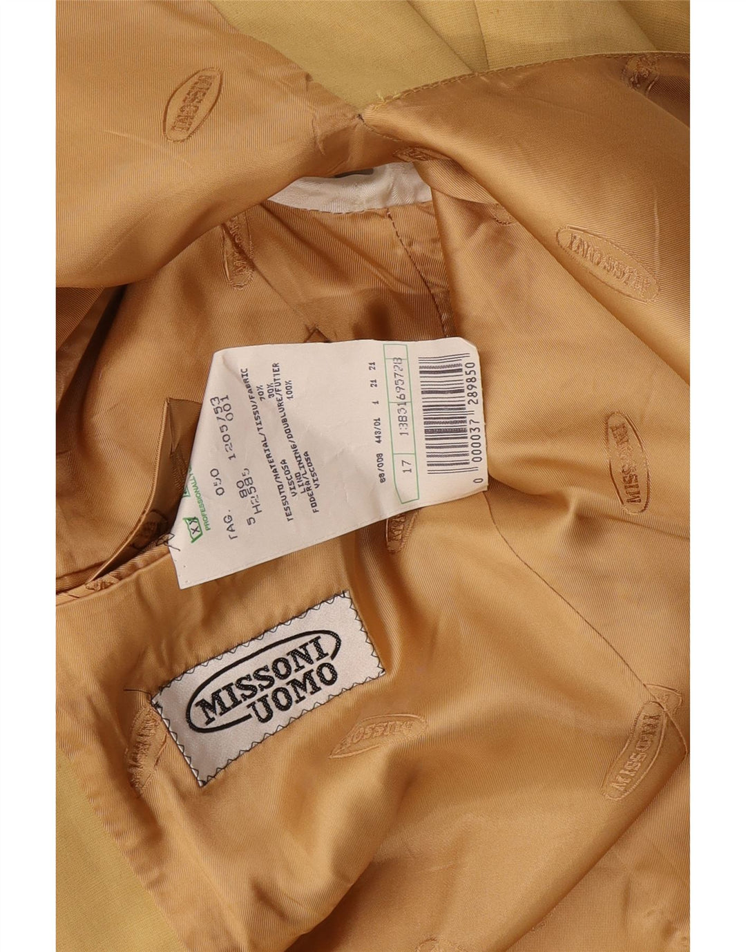 Missoni Costume 2 pièces 3 boutons pour homme IT 50 Large W34 L30 Viscose Jaune