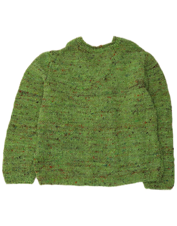VINTAGE Pull col V femme UK 18 XL Vert Moucheté