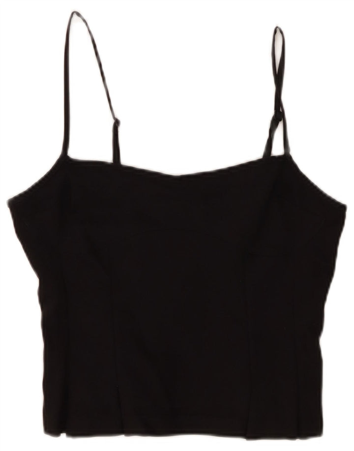 Peachy Den Femmes Crop Cami Top UK 12 Moyen Noir Coton