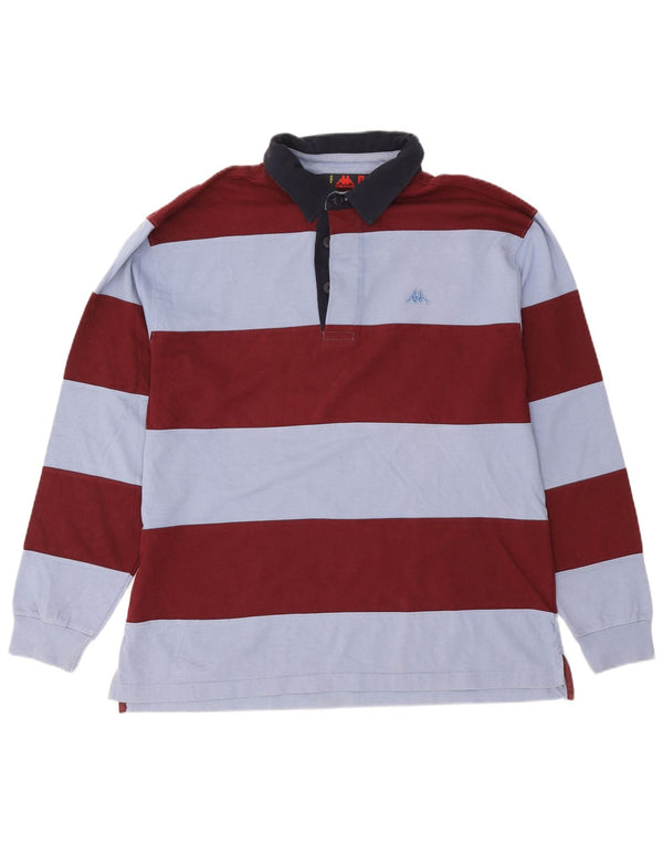Kappa Mens Long Sleeve Rugby Polo Shirt XL Burgundy Striped Cotton