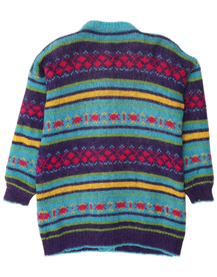 vintage Womens Cardigan Sweater UK 14 Moyen Multicolore Fair Isle