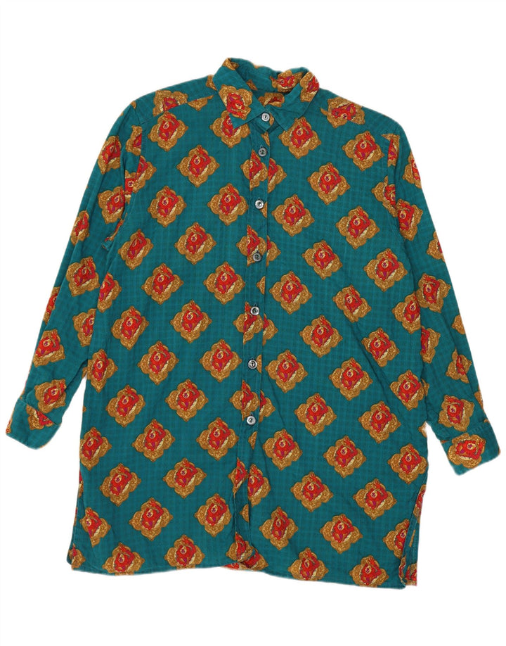 vintage Womens Abstract Pattern Shirt UK 16 Grand Bleu Géométrique