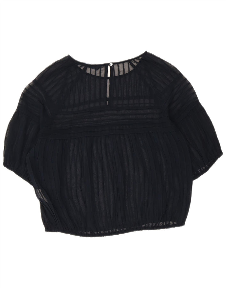 Zara Womens Crop Blouse Top UK 14 Medium Bleu Marine Rayé Polyester