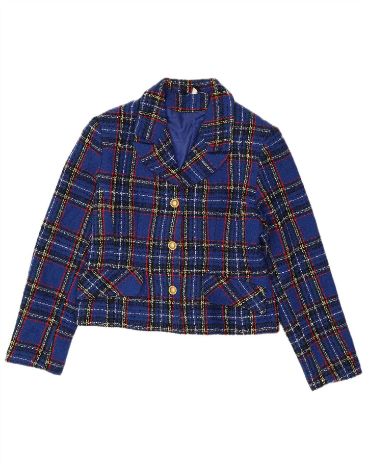 Euronova Veste blazer courte à 3 boutons pour femme IT 44 Bleu moyen à carreaux en acrylique