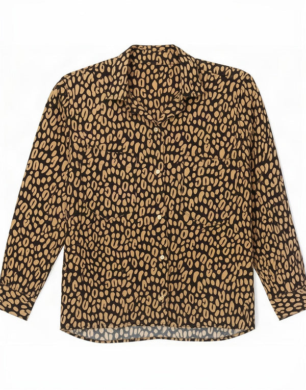 vintage Femmes 3/4 Manches Chemise Blouse UK 18 XL Brown Animal Print