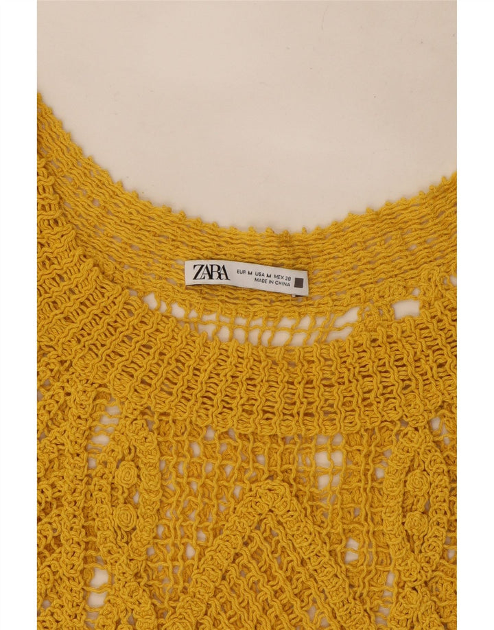 Zara Womens Crop Crochet Vest Top UK 12 Jaune Moyen