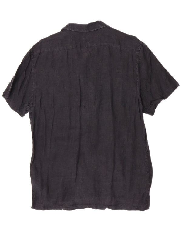 Reiss Chemise à manches courtes pour hommes, coupe régulière, grand, bleu marine, lin