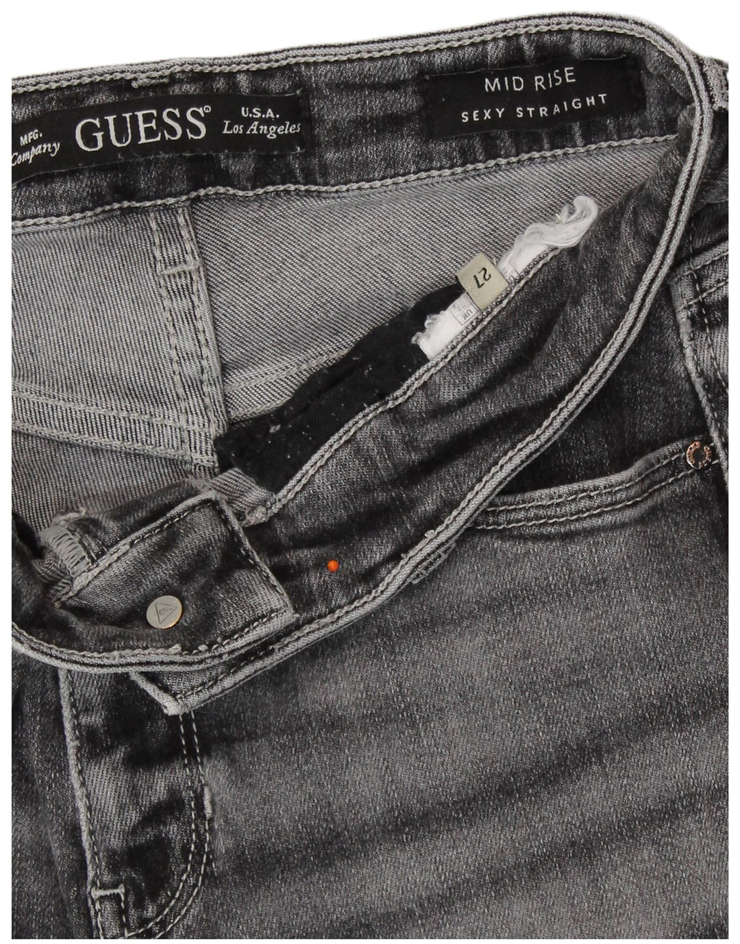 GUESS Jean droit taille moyenne pour femme W27 L30 Gris