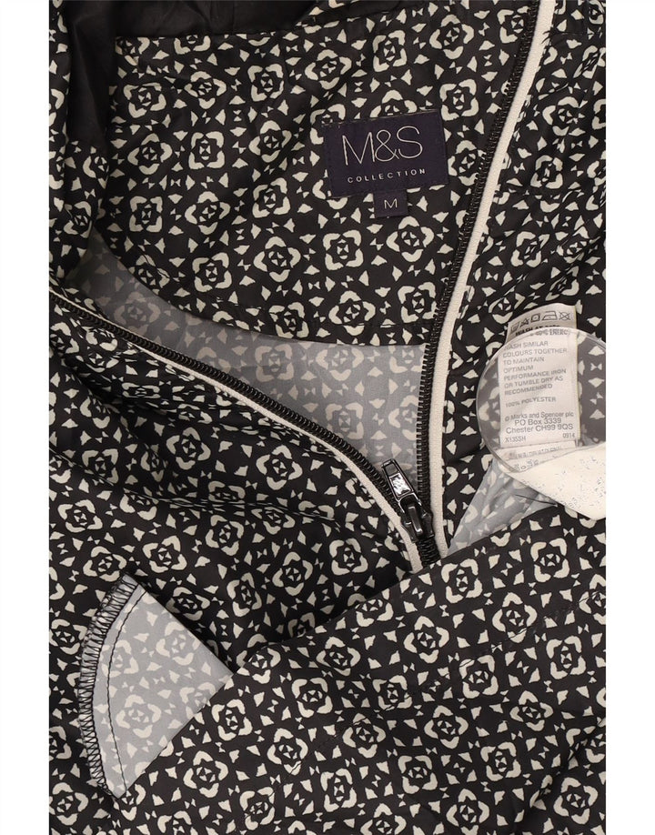 Marks & Spencer Manteau imperméable à capuche pour femme UK 44 Medium Noir Géométrique