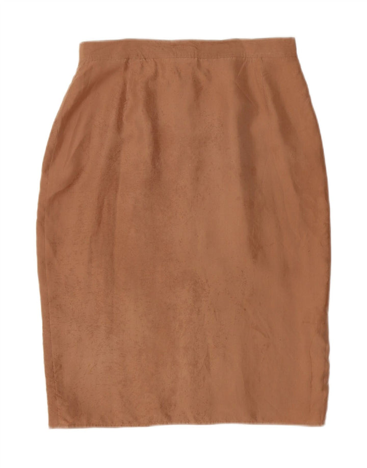 VINTAGE Womens Pencil Skirt W30 Medium Brown Silk