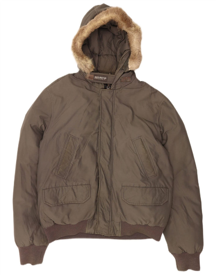 Woolrich Veste bomber rembourrée à capuche pour homme UK 40 Large Gris Coton