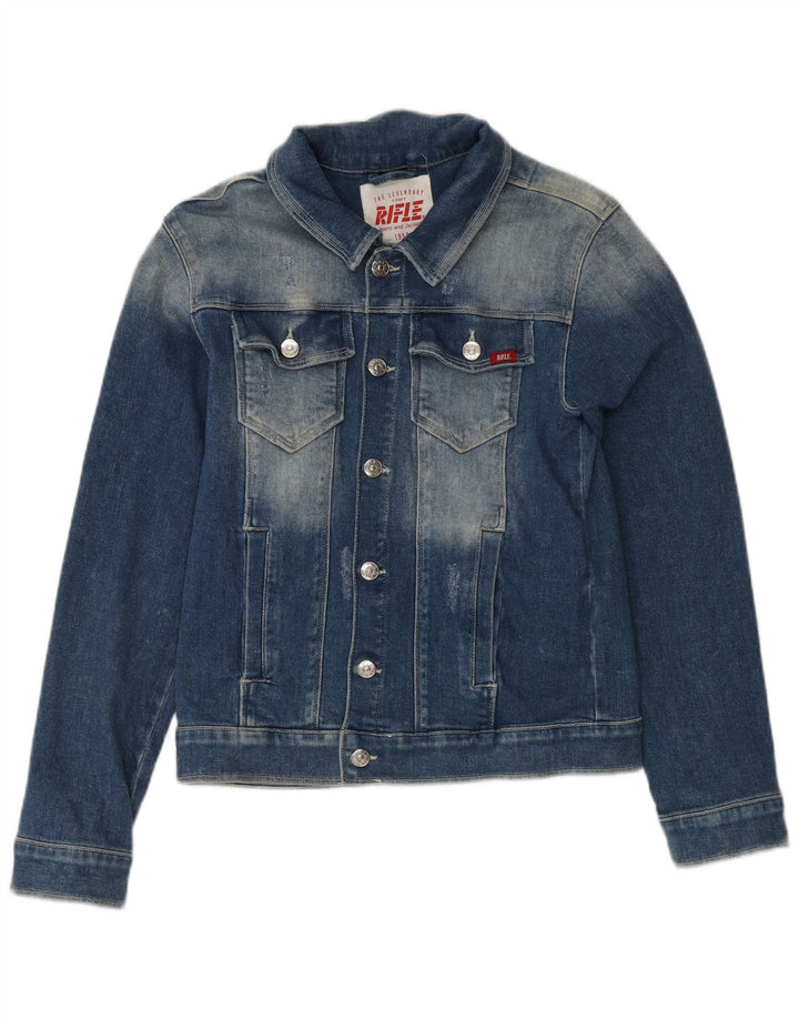 RIFLE Boys Distressed Denim Jacket 13-14 Years Blue Cotton