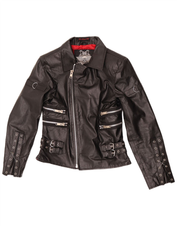 Hard Leather Stuff Veste de motard en cuir pour femme UK 14 Grand cuir noir